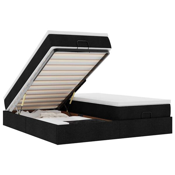 vidaXL Ottoman rúmgrind með dýnum Svartur 160x200cm Efni