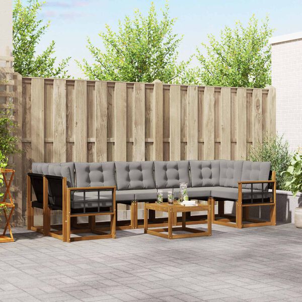 vidaXL &Uacute;ti s&oacute;fasett me&eth; p&uacute;&eth;i 8 pcs N&aacute;tt&uacute;rulegt og Lj&oacute;st Gr&aacute;tt