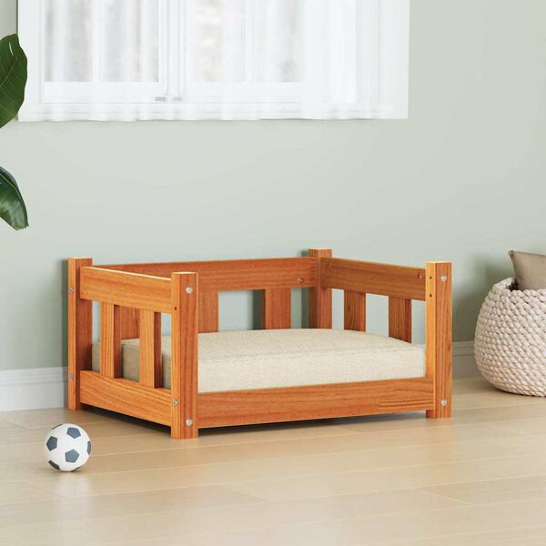 vidaXL Hundar&uacute;m me&eth; geymslu Vaxbr&uacute;nn 55 x 45 x 28 cm Solid furuhikk