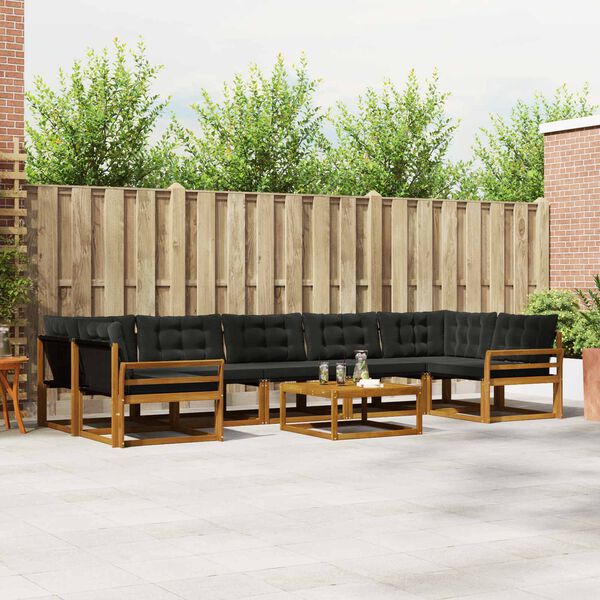 vidaXL &Uacute;ti s&oacute;fasett me&eth; p&uacute;&eth;i 8 pcs N&aacute;tt&uacute;rulegur og svartur