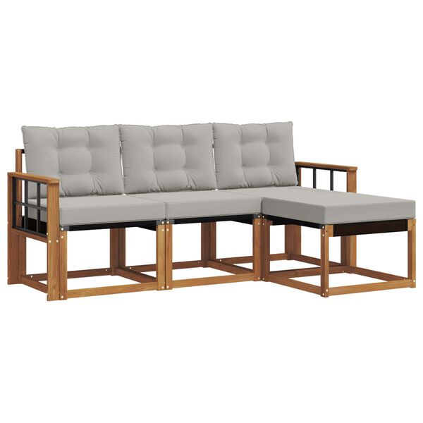 vidaXL &Uacute;ti s&oacute;fasett me&eth; p&uacute;&eth;i 4 pcs N&aacute;tt&uacute;rulegt og Lj&oacute;st Gr&aacute;tt