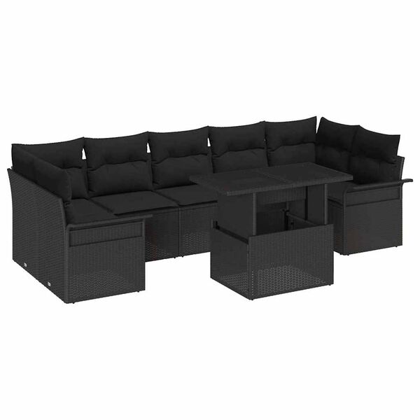 vidaXL Gar&eth;s&oacute;fa sett me&eth; p&uacute;&eth;i 8 pcs Svartur p&oacute;l&yacute;rattan