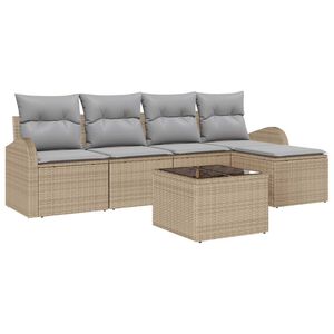 vidaXL S&oacute;fasett me&eth; p&uacute;&eth;i 6 pcs Beige og lj&oacute;sgr&aacute;r p&oacute;l&yacute;rattan