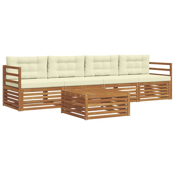 vidaXL &Uacute;ti s&oacute;fasett me&eth; p&uacute;&eth;i 5 pcs N&aacute;tt&uacute;rulegt og Krem