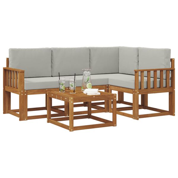 vidaXL &Uacute;ti s&oacute;fasett me&eth; p&uacute;&eth;i 5 pcs N&aacute;tt&uacute;rulegt og Lj&oacute;st Gr&aacute;tt