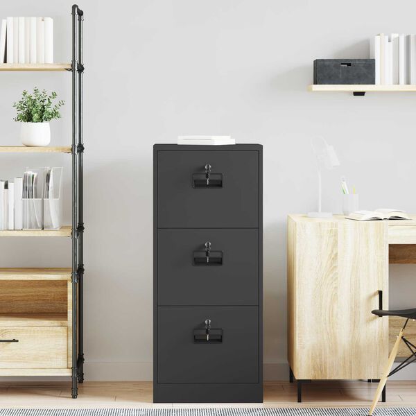 vidaXL Skjalask&aacute;pur Svartur 45,5 x 42 x 106,5 cm Kaldvalsa&eth; St&aacute;l