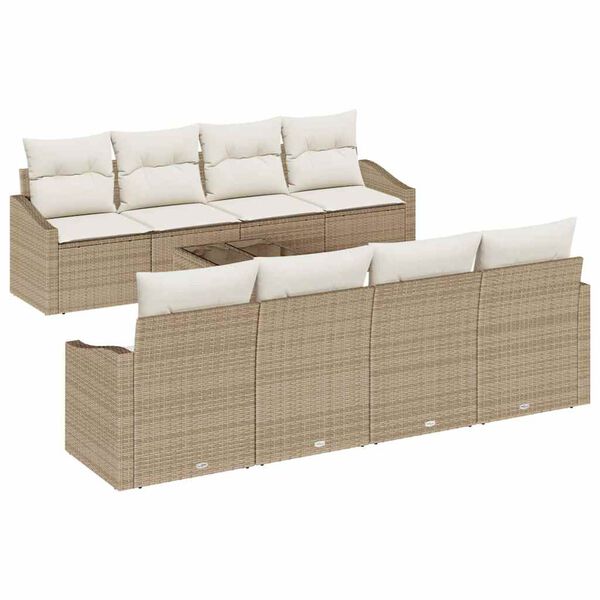 vidaXL Sófasett með púði með geymslu 7 pcs Beige og krem pólýrattan
