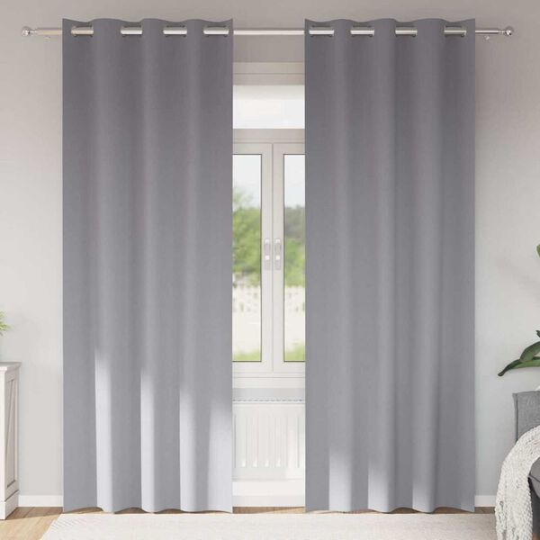 vidaXL Svartgard&iacute;nur me&eth; hringjum 2 pcs Lj&oacute;sgr&aacute;r 260 x 140 cm