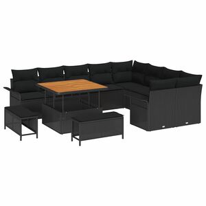 vidaXL Gar&eth;s&oacute;fa sett me&eth; p&uacute;&eth;i 12 pcs Svartur p&oacute;l&yacute;rattan