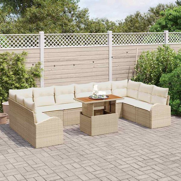 vidaXL Gar&eth;s&oacute;fa sett me&eth; geymslu 11 pcs Drapplita&eth;ur Poly rattan
