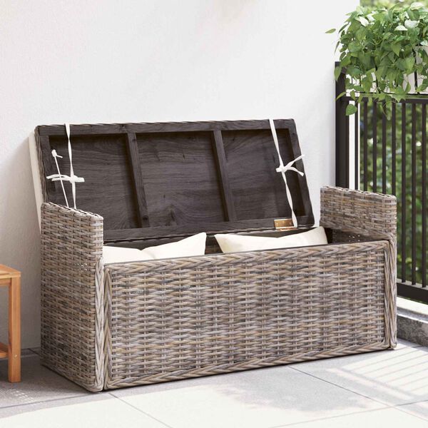 vidaXL Geymslubekkur me&eth; p&uacute;&eth;i me&eth; geymslu Gr&aacute;r 110 x 40 x 50 cm Rattan