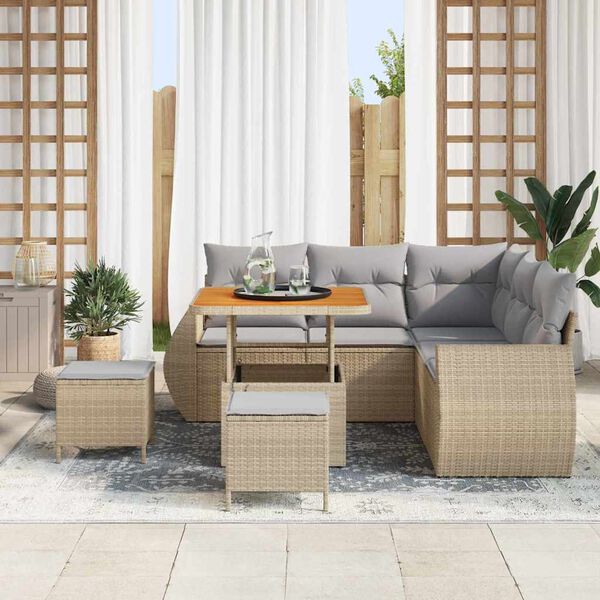 vidaXL Gar&eth;s&oacute;fa sett me&eth; p&uacute;&eth;i 8 pcs Beige og lj&oacute;sgr&aacute;r p&oacute;l&yacute;rattan