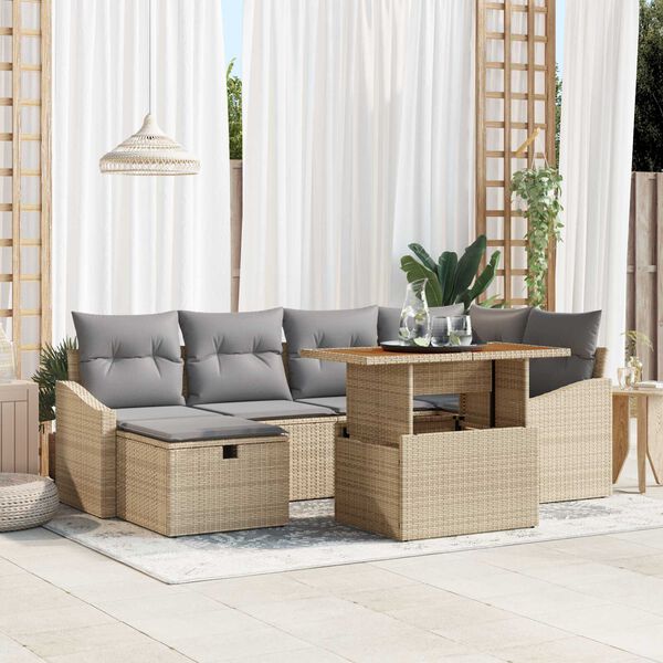 vidaXL Garðsófa sett 7 pcs Drapplitaður pólýrattan