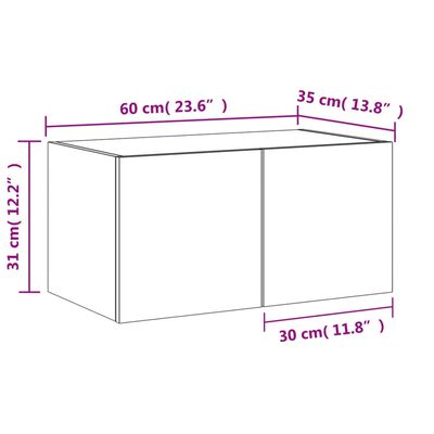 vidaXLVeggfestur Sjónvarpsskápur með LED ljósum Sonoma eik 60x35x31 cm