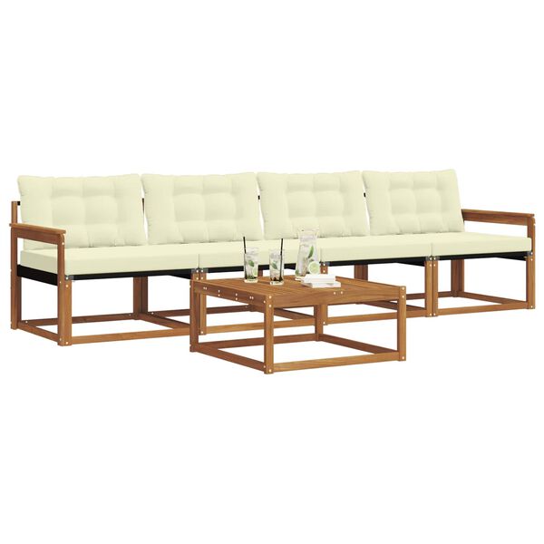 vidaXL &Uacute;ti s&oacute;fasett me&eth; p&uacute;&eth;i 5 pcs N&aacute;tt&uacute;rulegt og Krem