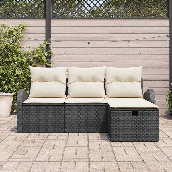 vidaXL Gar&eth;s&oacute;fa sett me&eth; p&uacute;&eth;i me&eth; geymslu 4 pcs Svartur Poly rattan