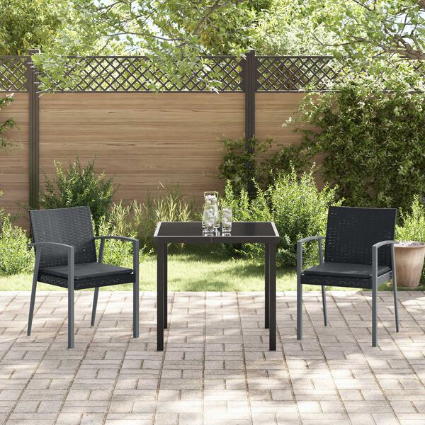 vidaXL Gar&eth;ur bor&eth;sett 3 pcs Svartur og gr&aacute;r PE rattan