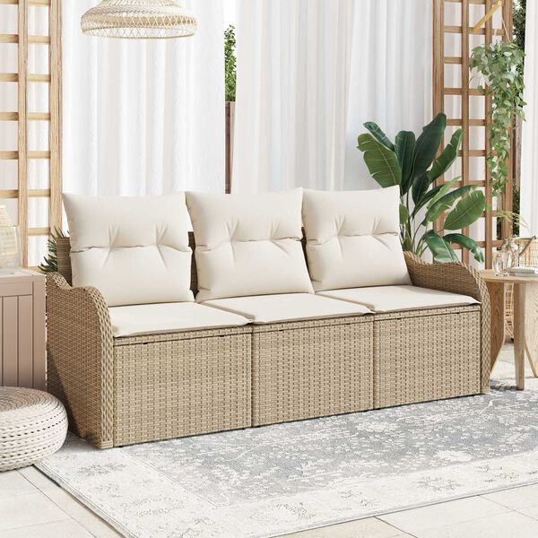 vidaXL Garðsófa sett með púði 3 pcs Drapplitaður Poly rattan