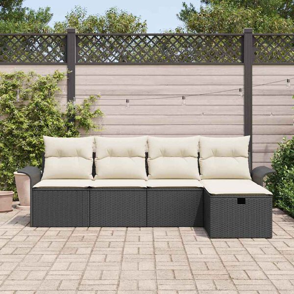 vidaXL Garðsófa sett með púði með geymslu 5 pcs Svartur Poly rattan
