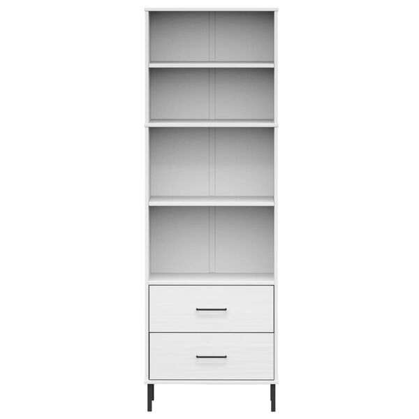 vidaXL Bókaskápur með 2 Skúffum Hvít 60x35x180 cm Gegnheill Viður OSLO