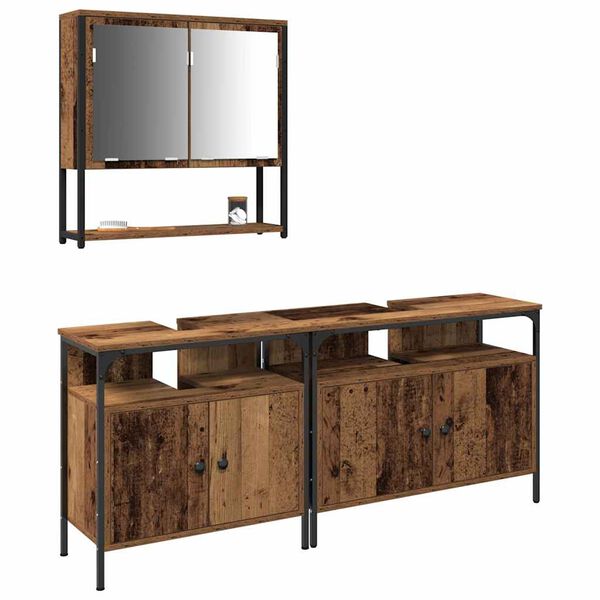 vidaXL Baðherbergismublasett með hillu 3 pcs Brúnn Samsettur viður