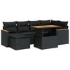 vidaXL 7 stykki garðsófasett með púðum Black Poly Rattan Acacia