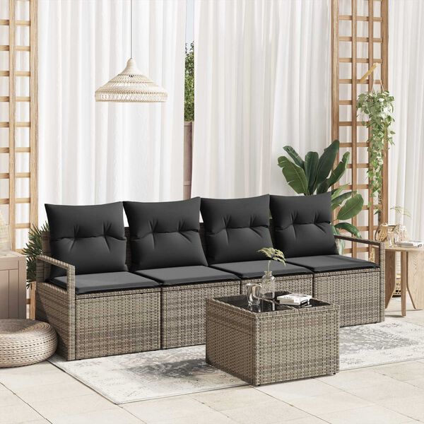 vidaXL Gar&eth;s&oacute;fa sett 5 pcs Gr&aacute;r 55 x 55 x 37 cm p&oacute;l&yacute;rattan