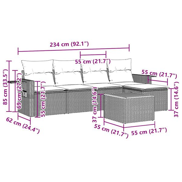vidaXL 6 Hluta Gar&eth;s&oacute;fasett me&eth; S&aelig;tisp&uacute;&eth;um Svart P&oacute;l&yacute;rattan