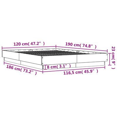 vidaXL Rúmgrind með LED án Dýnu Steypugrátt 120x190 cm