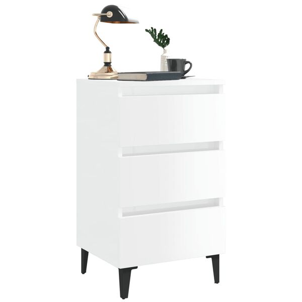 805917 vidaXL Bed Cabinet with Metal Legs High Gloss White 40x35x69 cm