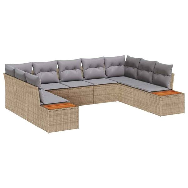 vidaXL Gar&eth;s&oacute;fa sett me&eth; p&uacute;&eth;i 5 pcs Beige og lj&oacute;sgr&aacute;r P&oacute;l&yacute;rattan