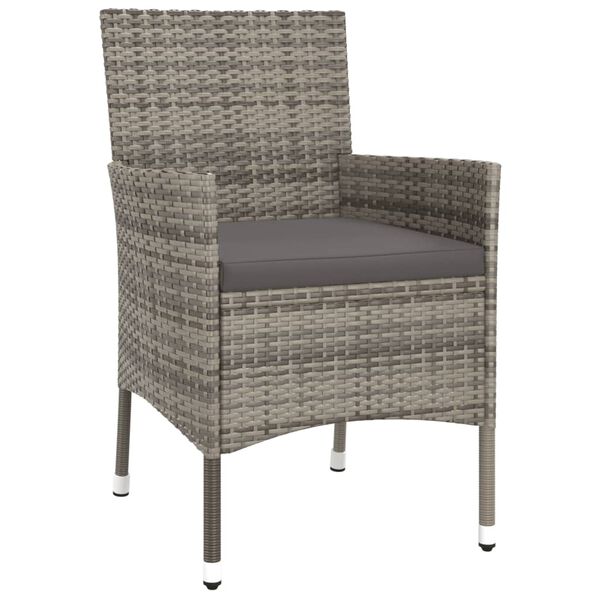 vidaXL 3 Hluta Bístrósett með Sessum Grátt Pólýrattan