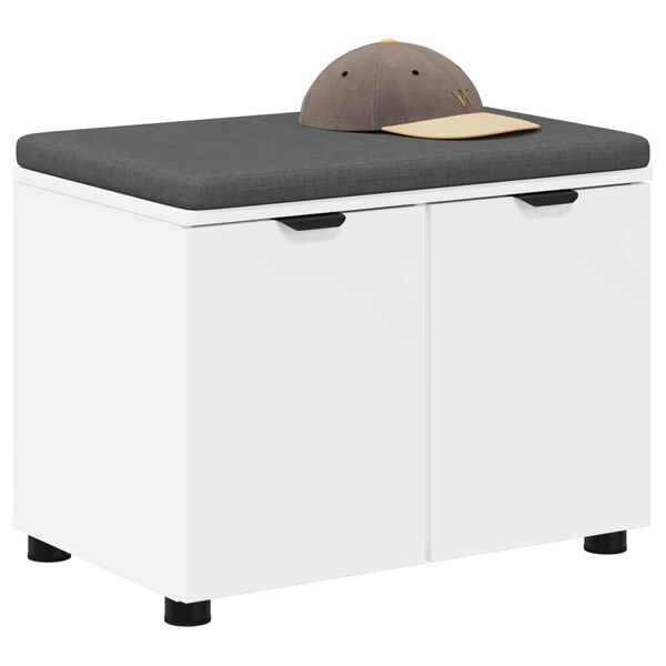 vidaXL Hallarbekk me&eth; p&uacute;&eth;i Hv&iacute;t 60 x 38 x 46 cm Virkur tr&eacute; og d&uacute;kur