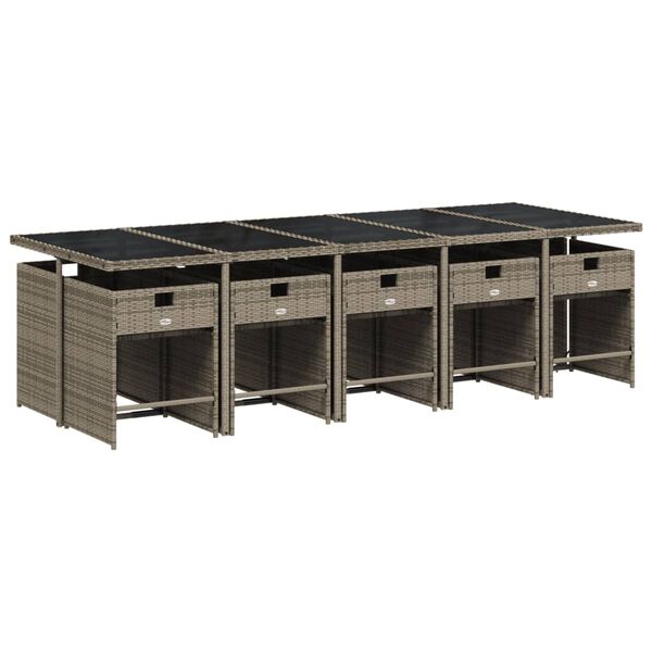 vidaXL 11 Hluta Gar&eth;h&uacute;sgagnasett me&eth; S&aelig;tisp&uacute;&eth;um P&oacute;l&yacute;rattan Gr&aacute;tt