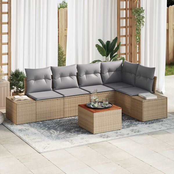 vidaXL Gar&eth;s&oacute;fa sett me&eth; geymslu 6 pcs Beige og lj&oacute;sgr&aacute;r p&oacute;l&yacute;rattan