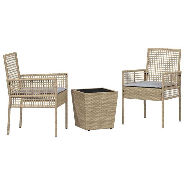 vidaXL Garð Bistro Set 3 pcs Drapplitaður Poly rattan