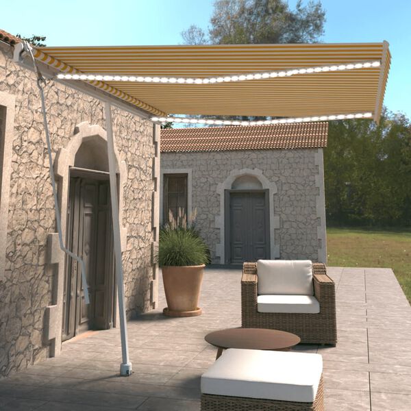 vidaXL Sj&aacute;lfvirkt Skyggni me&eth; LED&Vindskynjara 300x250cm Gult og Hv&iacute;t