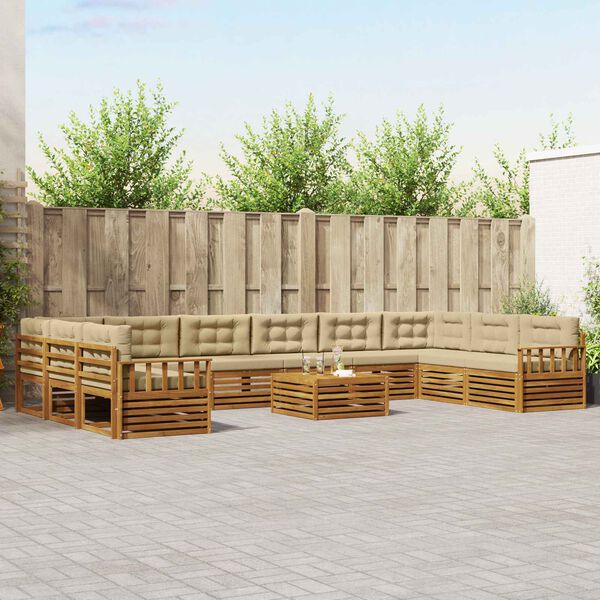 vidaXL S&oacute;fasett me&eth; p&uacute;&eth;i 11 pcs N&aacute;tt&uacute;rulegt og B&eacute;ig Hrein akas&iacute;utr&eacute;