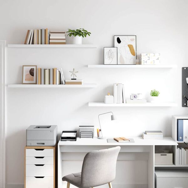 vidaXL Vegghengdar Hillur 4 stk. Hv&iacute;tar 120x23,5x3,8 cm MDF