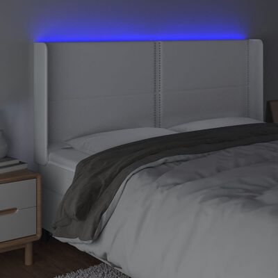 vidaXL LED höfuðgafl Hvítt 183x16x118/128 cm Leðurlíki