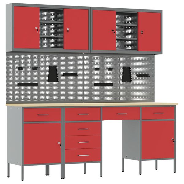 vidaXL Vinnusk&aacute;pur me&eth; sk&uacute;ffu 10 pcs Rau&eth;ur Vinnslutr&eacute; og st&aacute;li