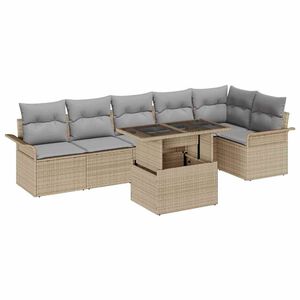 vidaXL Gar&eth;s&oacute;fa sett me&eth; p&uacute;&eth;i 7 pcs Drapplita&eth;ur Poly rattan