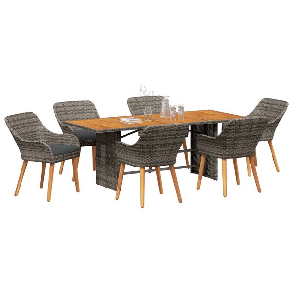 vidaXL Gar&eth;ur bor&eth;sett me&eth; p&uacute;&eth;i 7 pcs Gr&aacute;r p&oacute;l&yacute;rattan