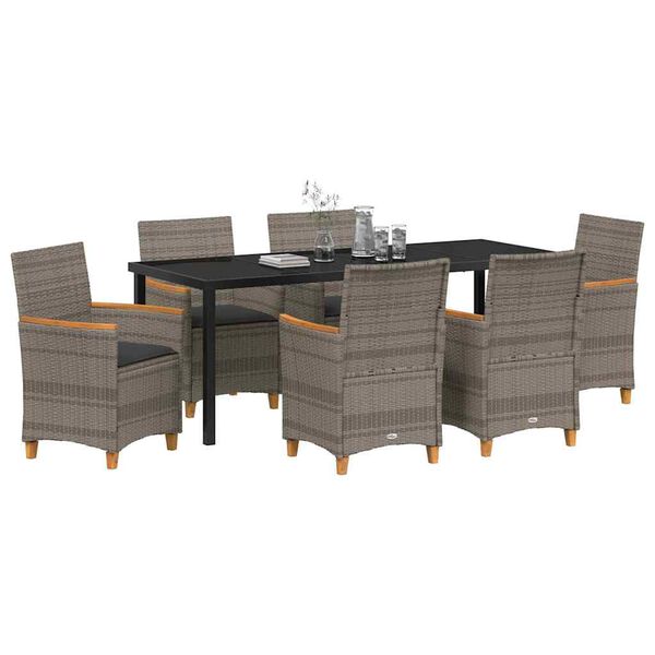 vidaXL Gar&eth;ur bor&eth;sett 7 pcs Gr&aacute;r p&oacute;l&yacute;rattan