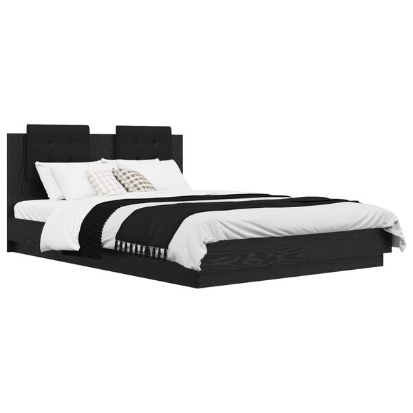 vidaXL R&uacute;mfell me&eth; h&ouml;f&eth;agafli Svartur Eik 160 x 200 cm Samsettur vi&eth;ur