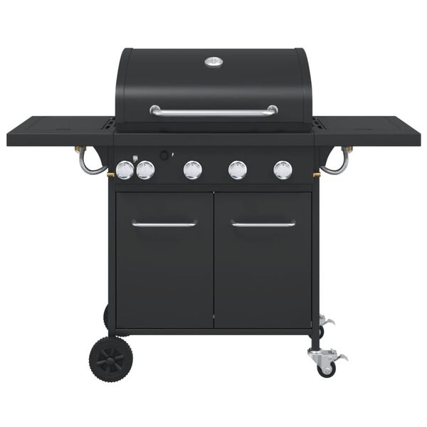 vidaXL Gasgrill með 5 Brennara Svartur Dufthúðuðu Stáli