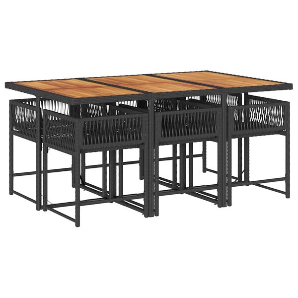 vidaXL 7 Hluta Gar&eth;bor&eth;stofusett me&eth; Sessum Svart P&oacute;l&yacute;rattan