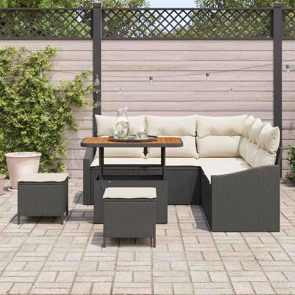 vidaXL Gar&eth;s&oacute;fa sett me&eth; p&uacute;&eth;i me&eth; geymslu 8 pcs Svartur Poly rattan