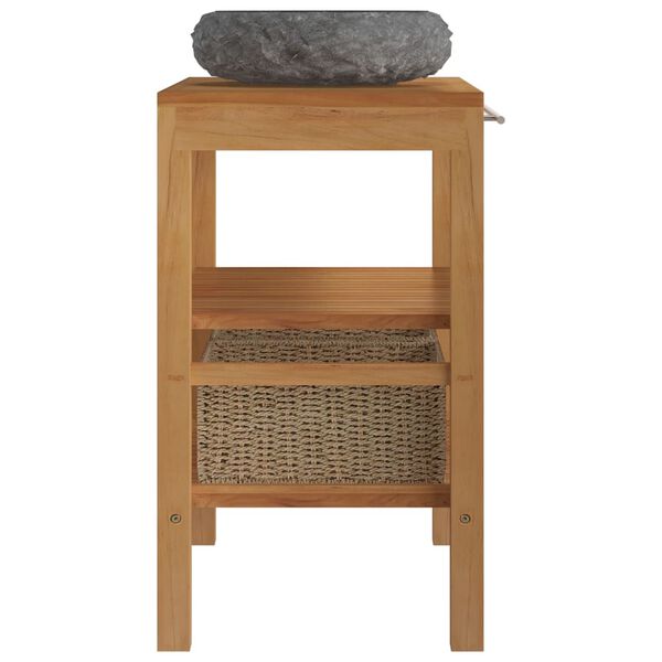 vidaXL Baðherbergissnyrtiskápur með marmaravaskum Gegnheill Tekkviður