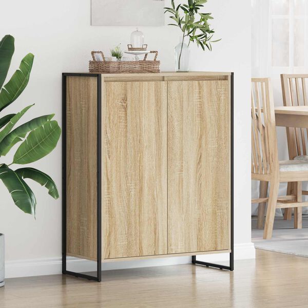 vidaXL Sk&oacute;knask&aacute;pur me&eth; hur&eth; Sonoma 79 x 36 x 100 cm Samsettur vi&eth;ur